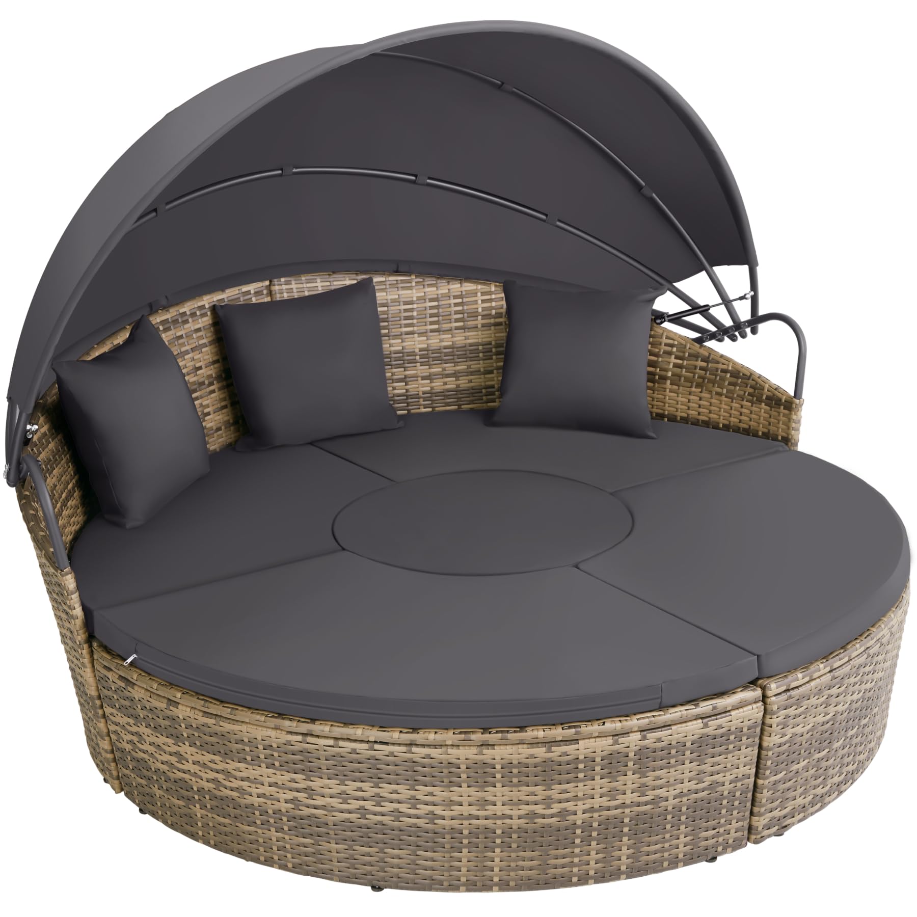 tectake® Isla de Ratán con Cojines, Conjunto Jardín con Toldo Corredizo Plegable, Muebles Jardín Exterior, Estructura Acero y Resistente a Intemperie, Conjunto Terraza Combinable - natural/gris oscuro