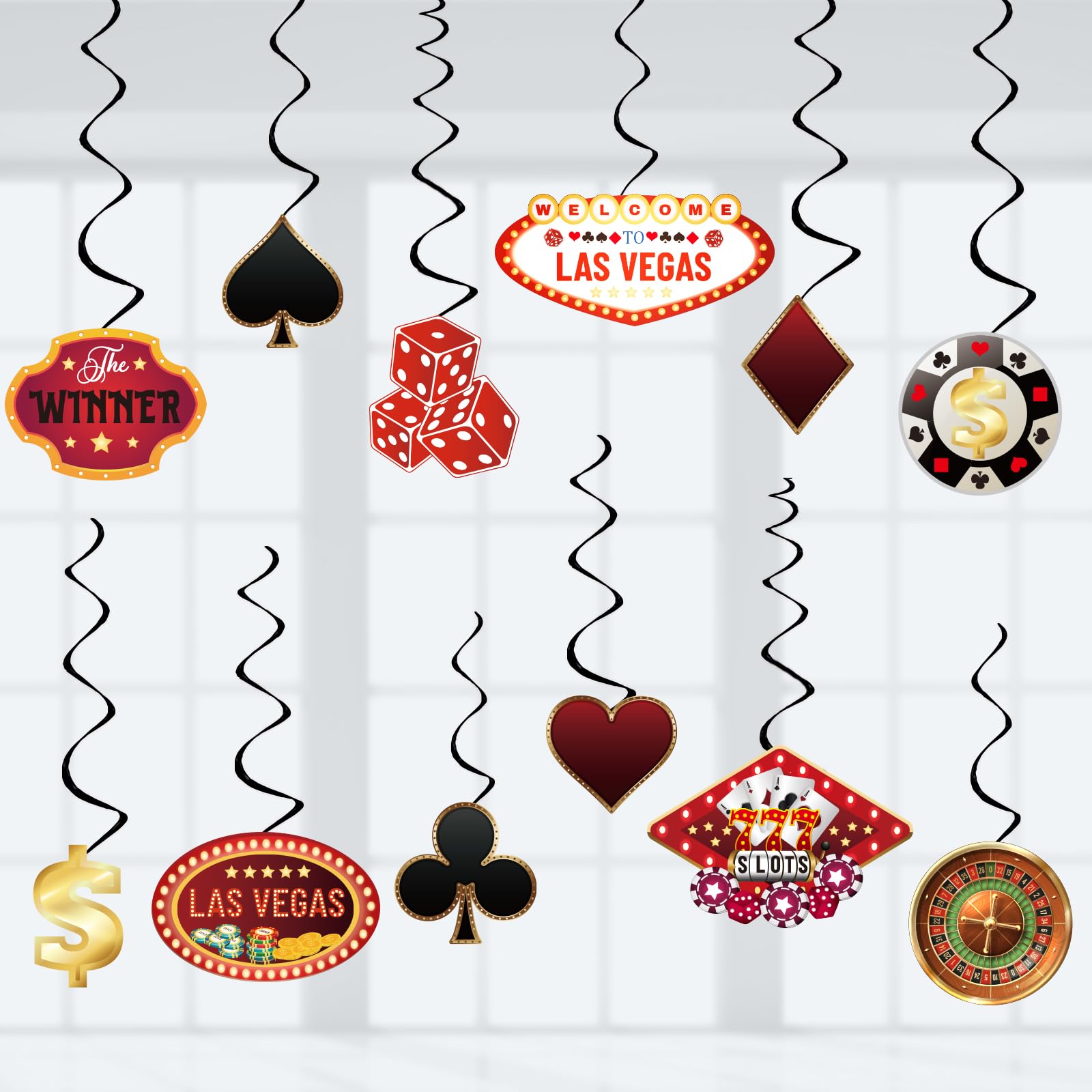 Casino Theme Party Decorations Casino Night Hanging Swirls Las Vegas Party Decor Supplies Party Streamers 24pcs Poker Party Decor Banner, Assembled and Ready to Use