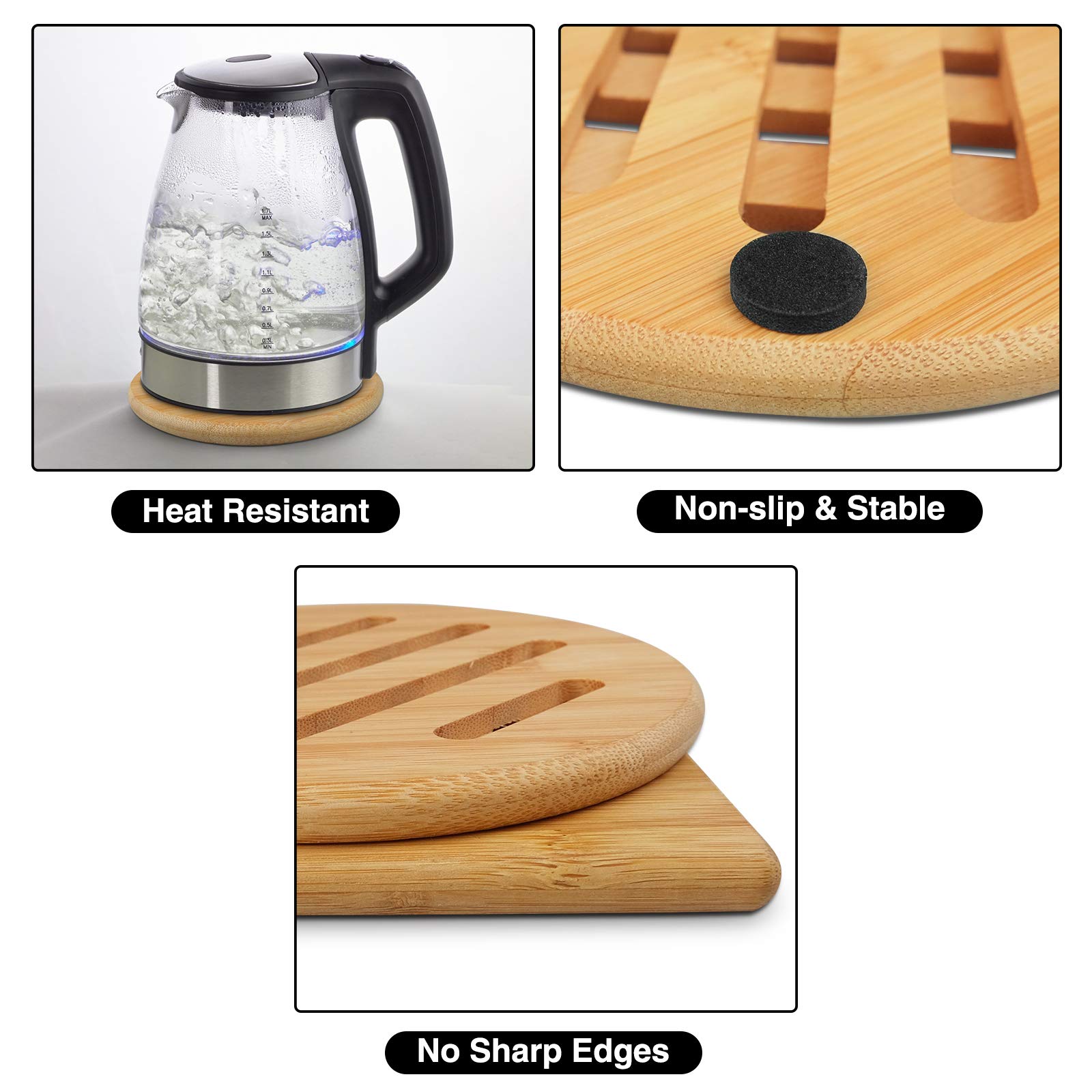 com-four® 2x Bamboe Onderzetters - Onderleggers voor potten, pannen, ovenschalen en borden - Pannenstandaard - Hittebestendige schaal (2 stuks - Bamboe - Stijl 2