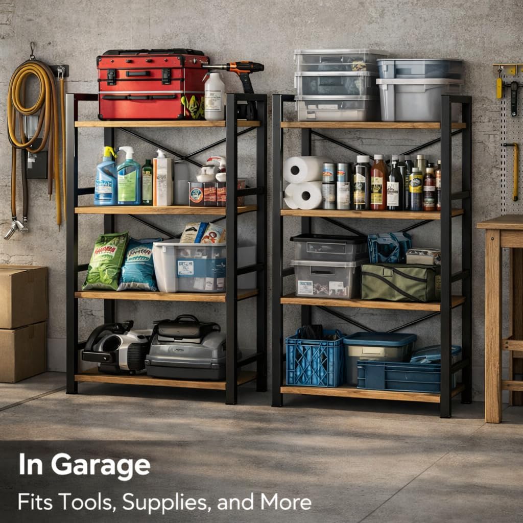 Small Bookshelf for Small Spaces, 3-Tier Industrial Bookcase with Metal Frame and Wood Shelves, Narrow Storage Shelf for Living Room, Bedroom, Apartment (4)