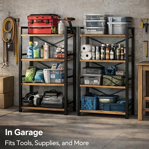 Miniatura 6 de Tall Bookshelf for Small Spaces, 4-Tier Industrial Bookcase with Metal Frame and Wood Shelves, Vertical Storage Shelf for Apartments, Condos, and