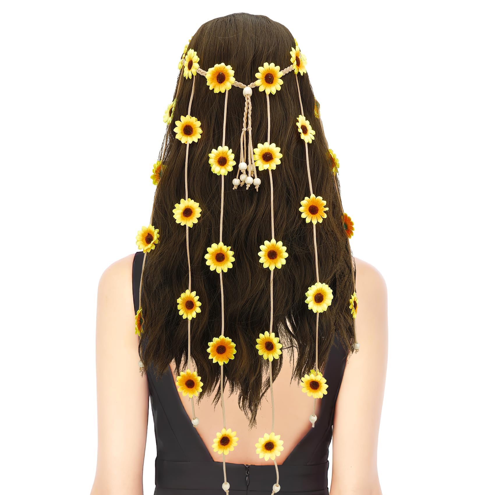 Bohemian Sunflower Hairband - Flower Hippie Floral Crown, Daisy Headband, Festival Hair Accessories, Floral Crown Headdress, Yellow