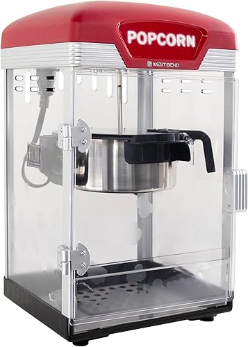 West Bend Stir Crazy - Máquina para hacer palomitas de maíz para cine con hervidor de maíz antiadherente, herramienta de medición y cuchara de