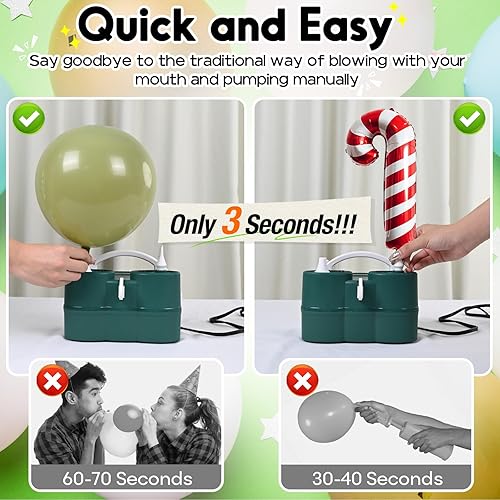 Miniatura 4 de Bomba de globo eléctrica 3 en 1, bomba de aire portátil para globos de látex 260q de aluminio, máquina sopladora de globos de doble boquilla para
