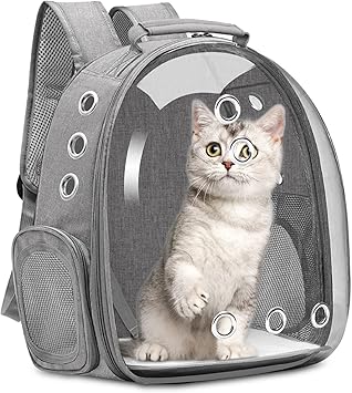 Amazon Co Jp Starwish ペットキャリーバッグ 猫キャリー 犬猫兼用 宇宙船カプセル型 犬リュックサック 旅行ペットバッグ 透明 顔出し 通気性 大容量 耐久性 安全性 折りたたみ パッド付き グレー ペット用品