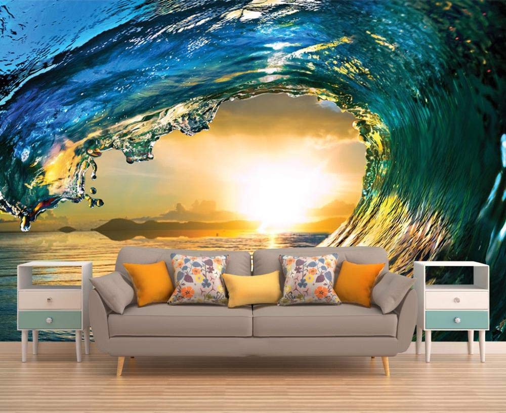 Papier peint photo 3D coucher de soleil et vague poster mural 200x140 cm