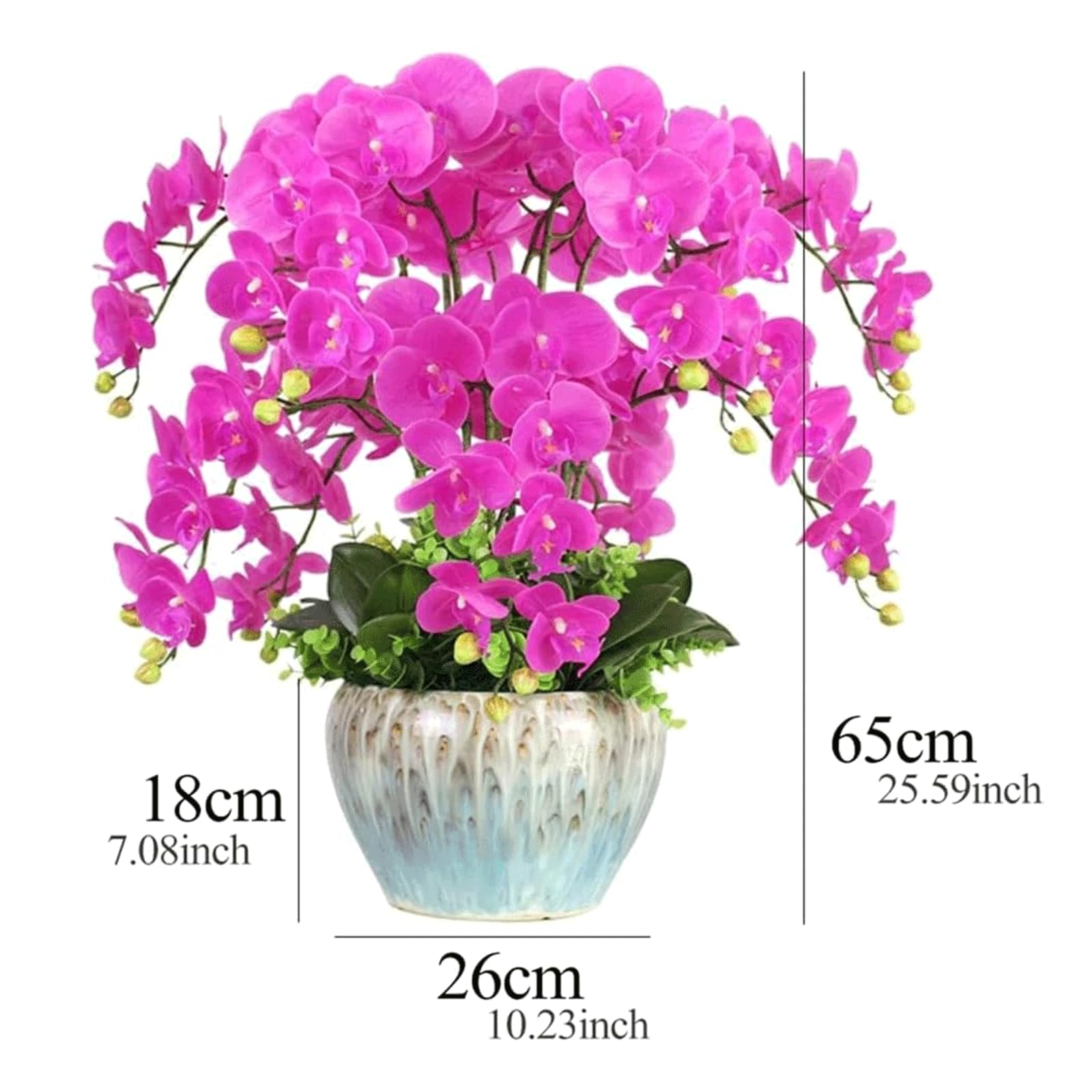 Decorare con Fiori Artificiali, Orchidea Artificiale in Poliuretano Fiori Artificiali Phalaenopsis con Vaso in Ceramica Fiore Artificiale in Vaso 65 cm Fiori Artificiali Finti