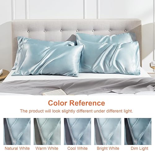 Miniatura 4 de EHEYCIGA Juego de 2 fundas de almohada de satén tamaño King, fundas de almohada suaves para cabello y piel similares a la seda, paquete de 2 fundas