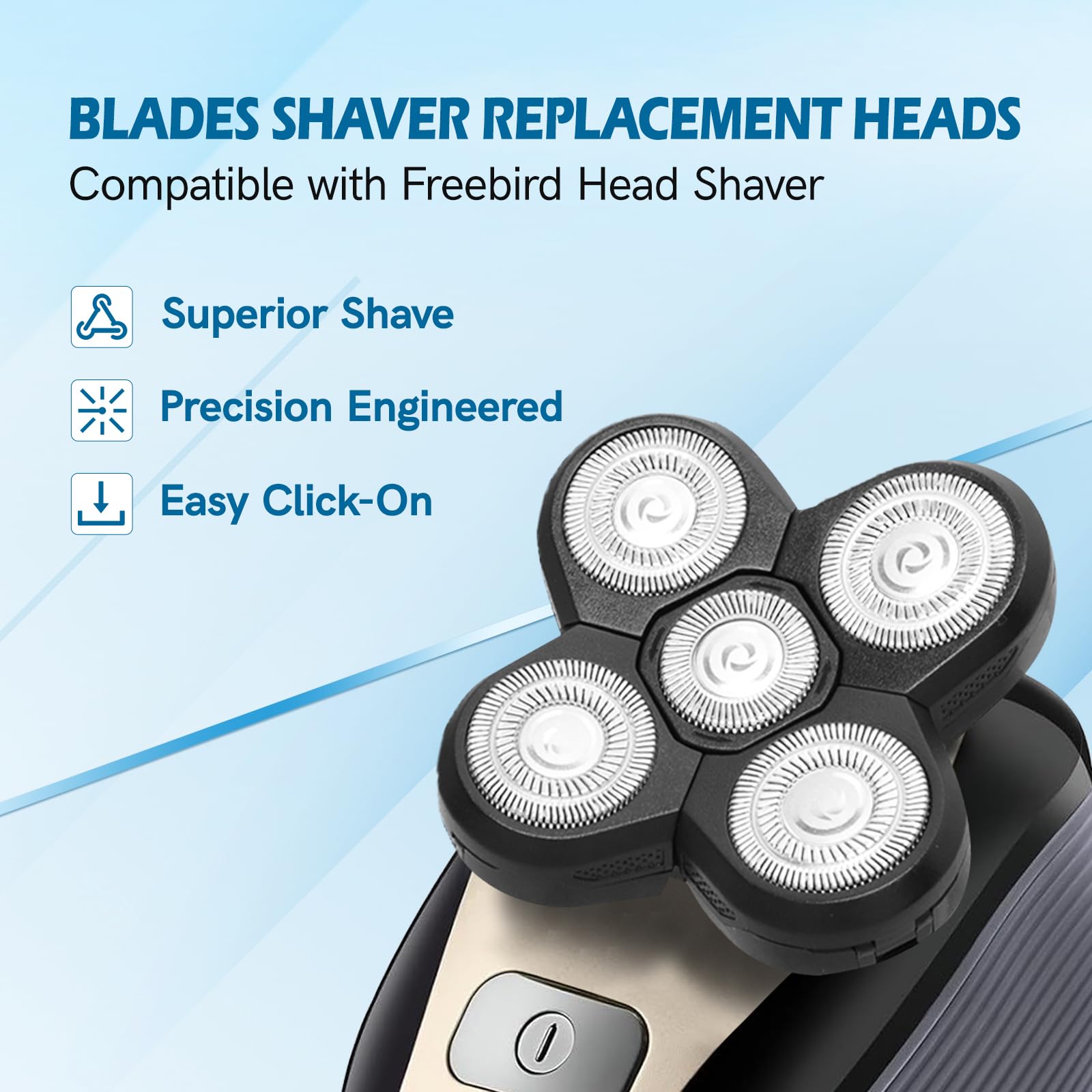 Confezione da 3 lame di ricambio per rasoio Freebird Head | Ricariche per rasoio elettrico a 5 lame per Bald Men Freedom Grooming + 1 spazzola per la pulizia