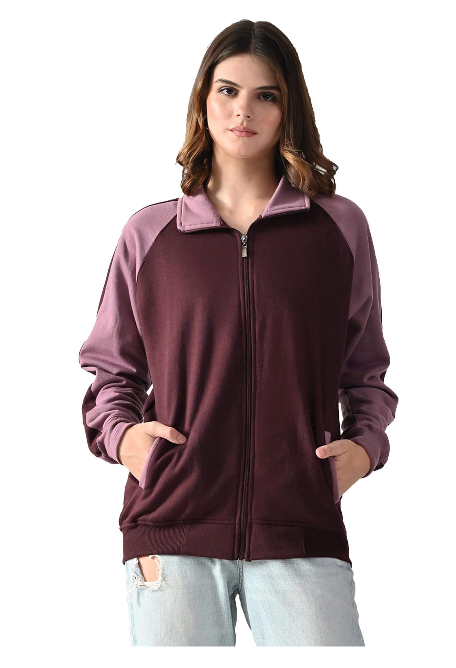 kayu Women Winter Fleece Jacket | Full Zip High Neck | Dual-Tone Design | Soft Warm Fleece | Both Side Pockets | Regular Fit Casual Winter Wear Maroon-picture-47