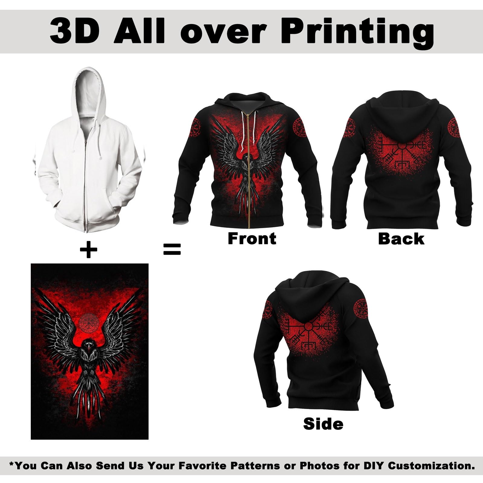 Sudadera con Capucha De Manga Larga con Tatuaje Vikingo Impresión 3D Sudadera De Manga Larga con Cremallera Chaqueta Casual Harajuku De Moda Ropa de Cosplay escandinava