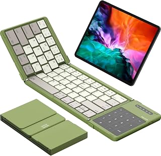 Nillkin Foldable Bluetooth Keyboard with Touchpad & Number Pad, Portable Bluetooth Keyboard with Full Size Keys, Pocket-Sized Wireless Travel Keyboards for iPad, Smartphone, Tablet and Laptop Green