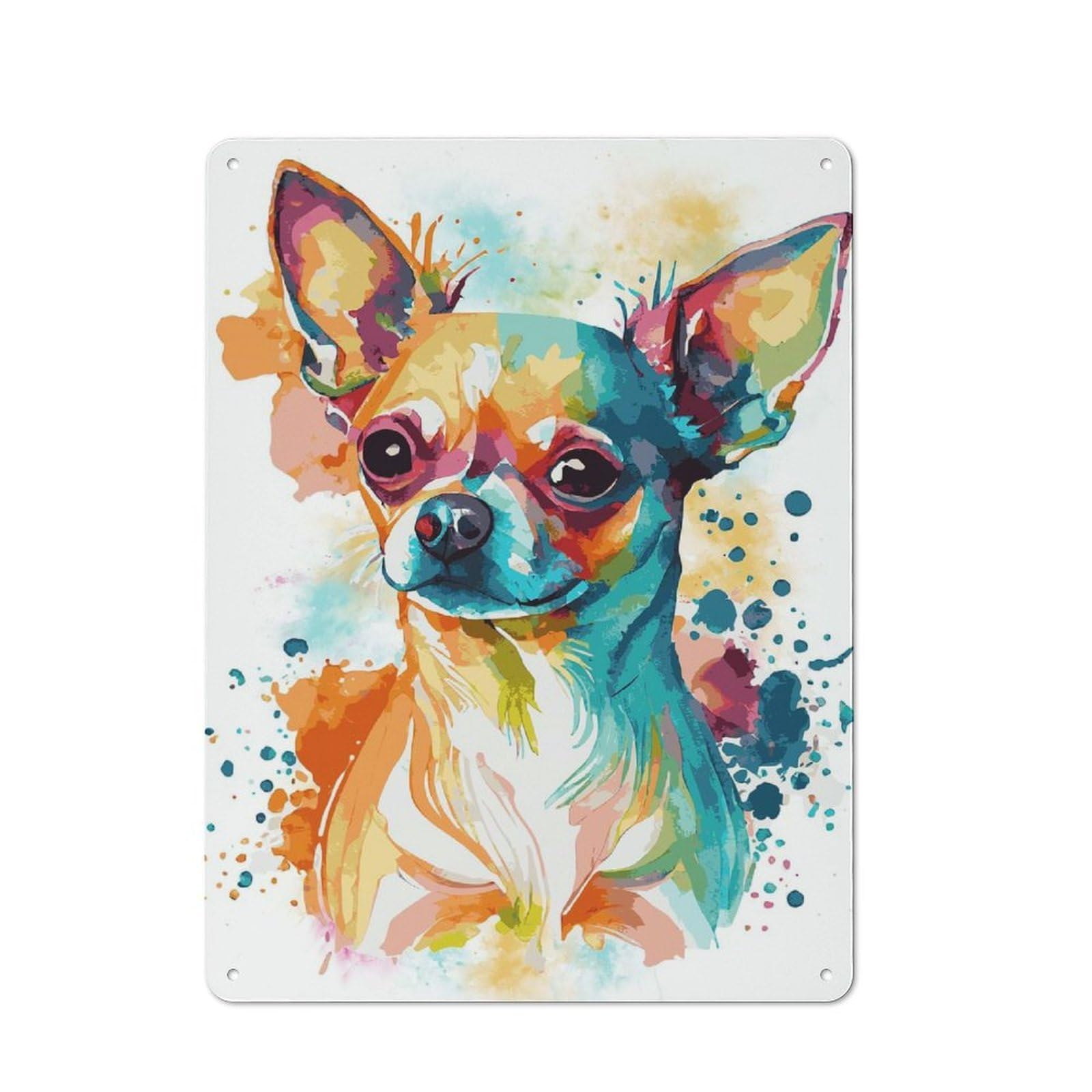Junmoney Style-5 Watercolor Chihuahua Dog Rustic Metal Sign 40X30cm For Café Or Restaurant, Suited To Café Owners And Decorators