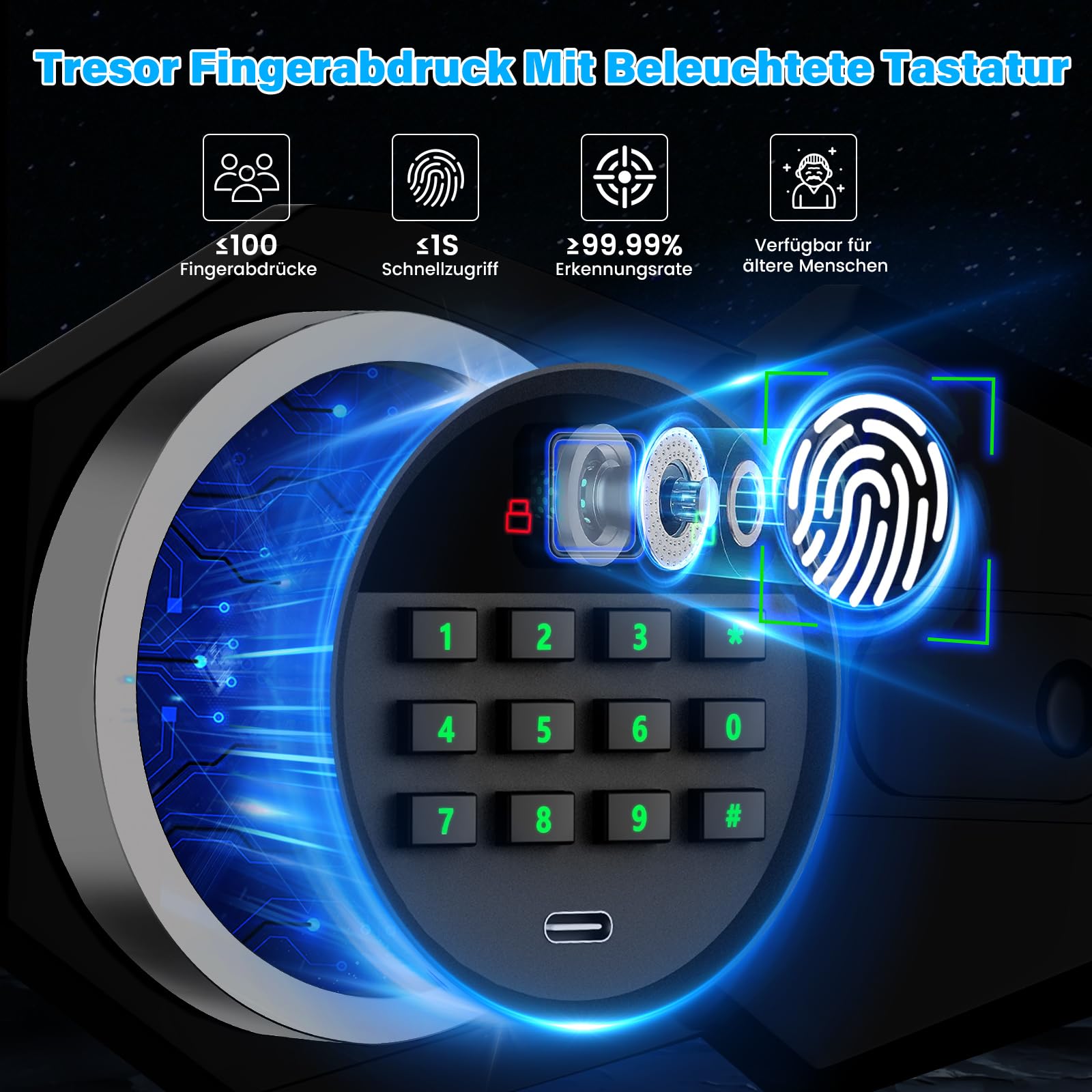 Mejasg 45L Cassaforte con impronta digitale con borsa ignifuga A4, cassaforte con impronta digitale per la casa con scaffale estraibile e sistema di allarme duale, cassaforte digitale per contanti