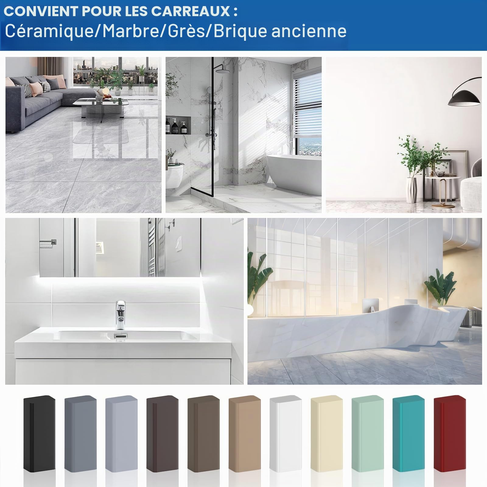 Kit de réparation de carrelage en céramique avec cire améliorée - Marqueur de retouche à double pointe - Pour faïence, carrelage, marbre, également pour bois, meubles, stratifiés, sols en vinyle