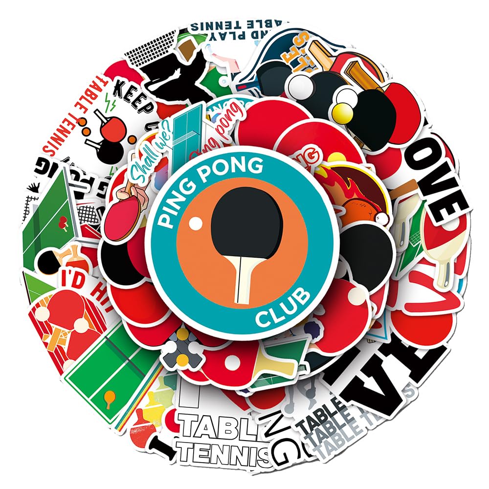 Playful Table Tennis Vinyl Stickers, 50 PCS Waterproof Cartoon Sport Icon Decals for Laptops Scrapbooking, Journals