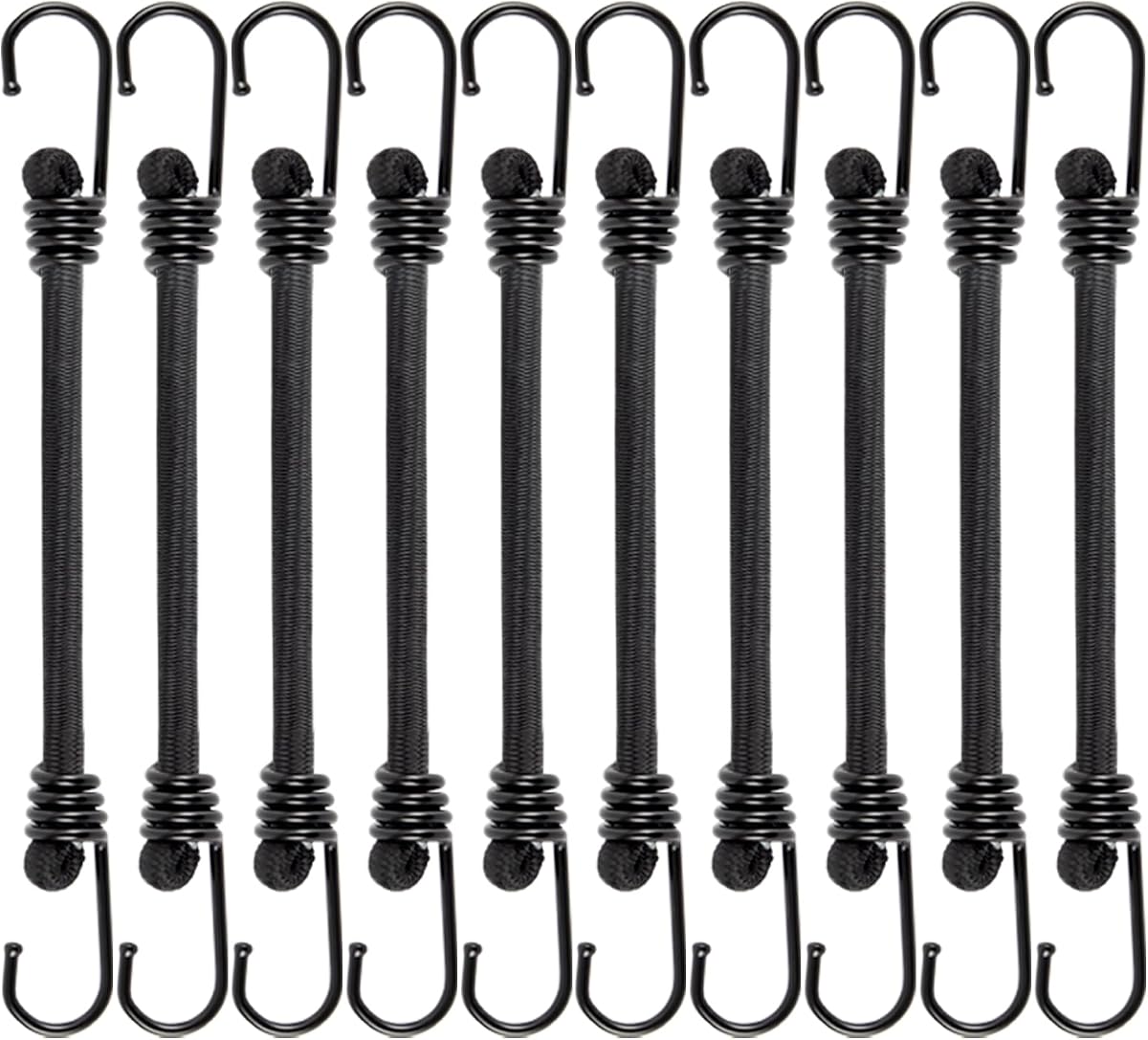 Small Bungee Cord with Hooks 6 Inch-10 PackBlack Bungee Cords Hooks Heavy Duty Outdoor,8 MM Diameter Bungee Tie Down Straps for Camping, Tarps, Tents, Hiking,Hunting,Trucks and Boats