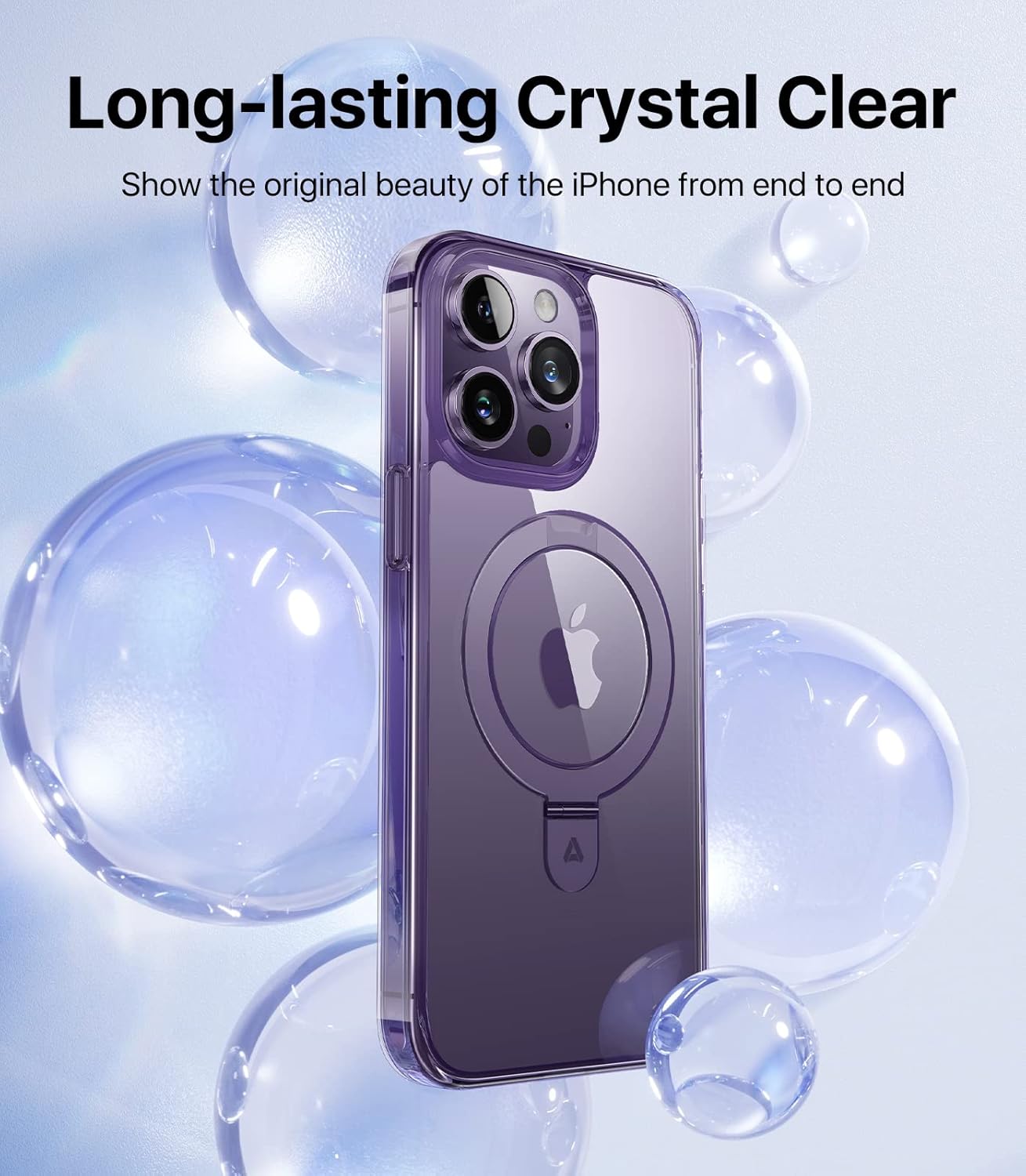 andobil for iPhone 14 Pro Case Clear - Non Yellowing - with Stand - MagSafe Compatible - Military Grade Protection Kickstand Slim Case for iPhone 14 Pro 6.1'' for Men Women - Clear with Purple Edge