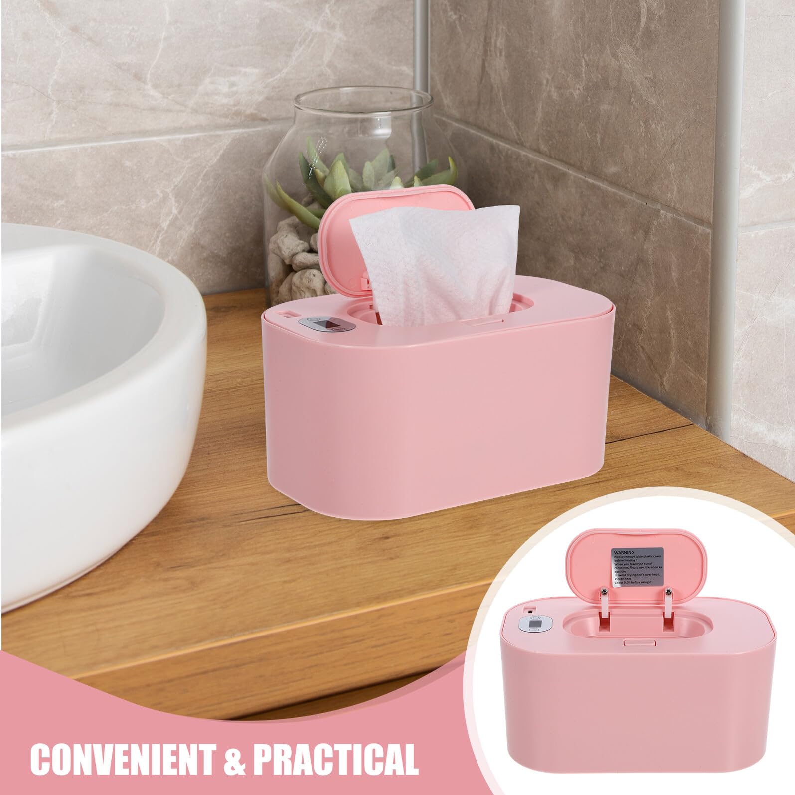 Calentador de Toallitas Húmedas para Bebés Calentador Térmico Portátil de 1 Unidad Color Rosa Termostato bajo Consumo y Temperatura Constante para Uso Doméstico