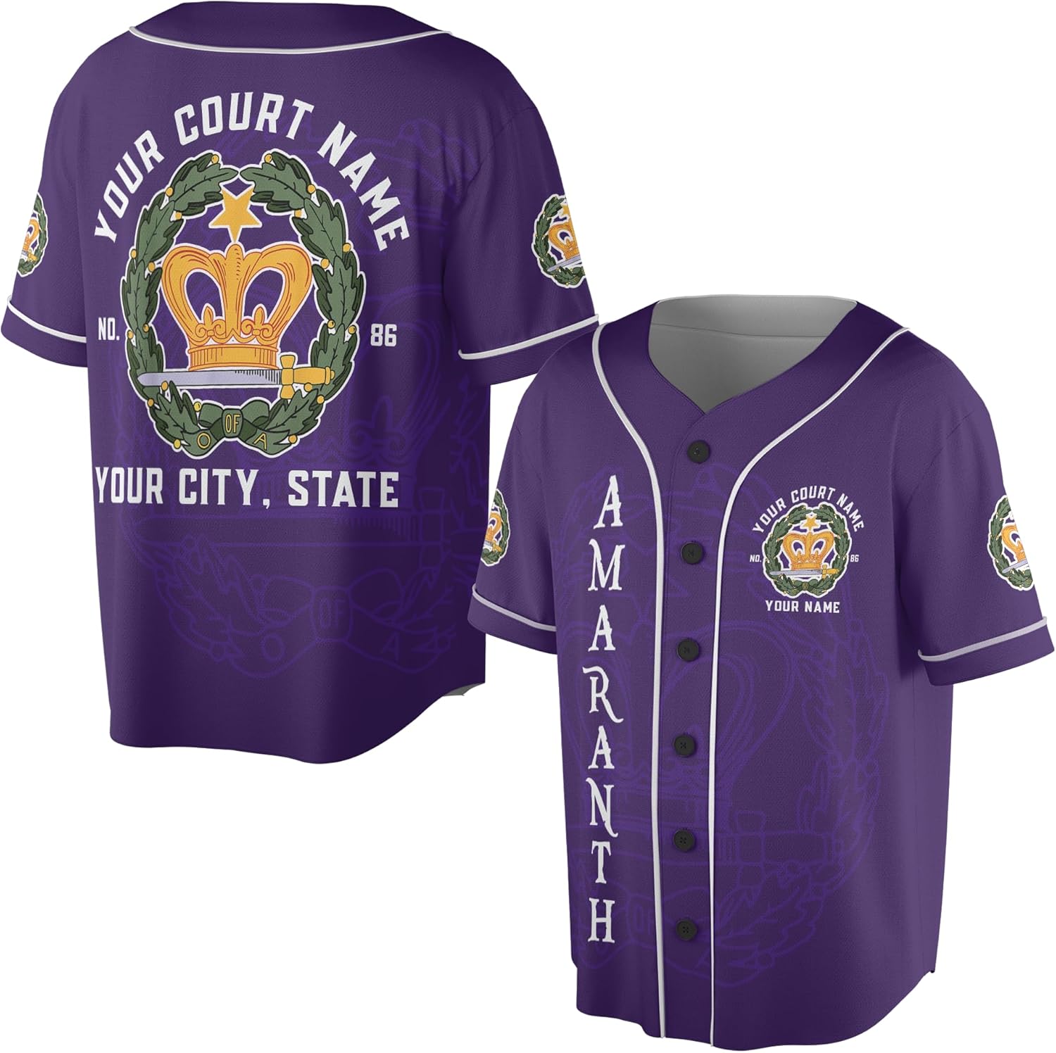 Custom Name Court Name Order of The Amaranth OES Freemasonry 3D Baseball Jersey S-5XL