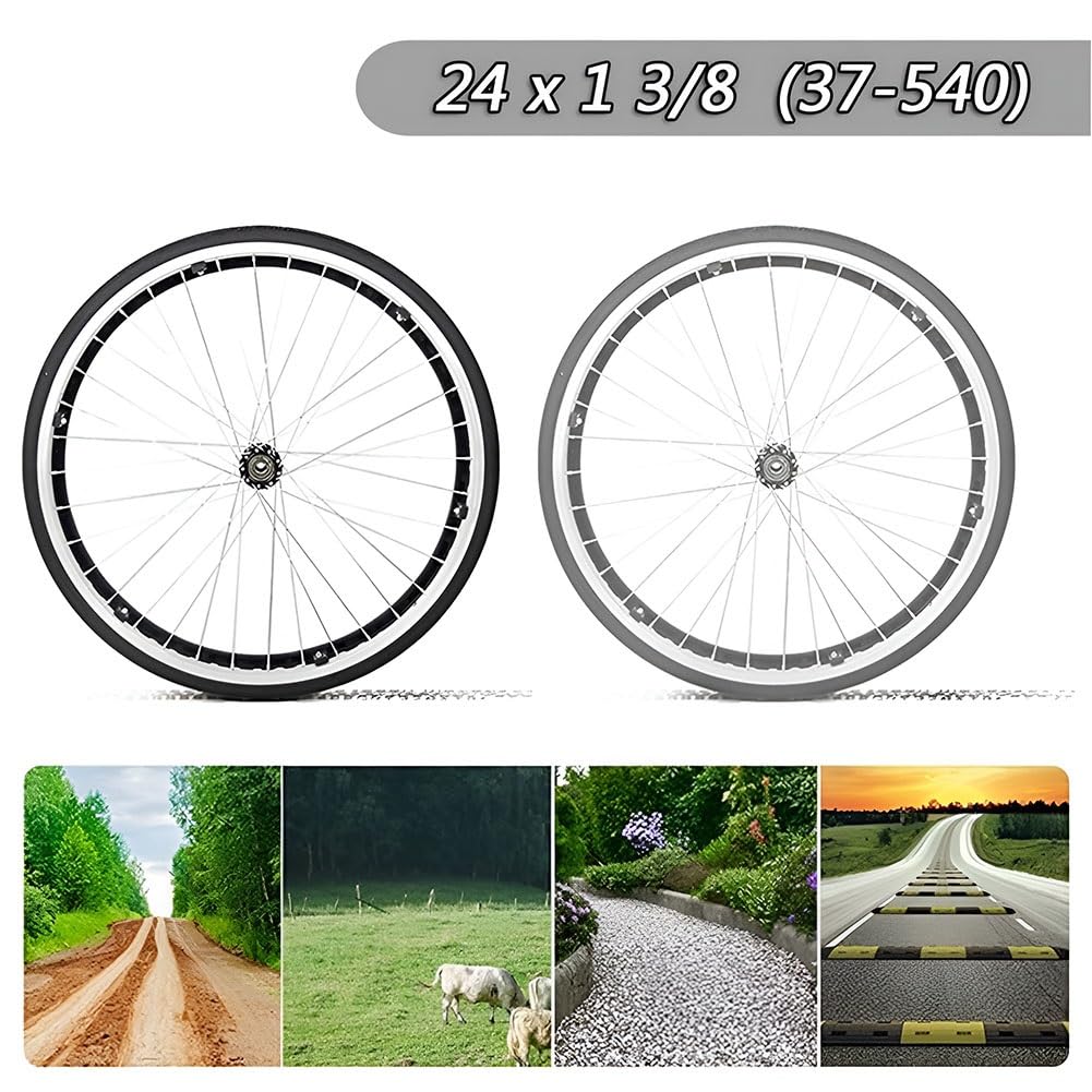 2 Szt. Wymiana Koła do Wózka Inwalidzkiego, 24x1 3/8 Solidna Opona Koła, Odporny na Przebicie Zestaw Kółek do Wózka Inwalidzkiego(Gray)
