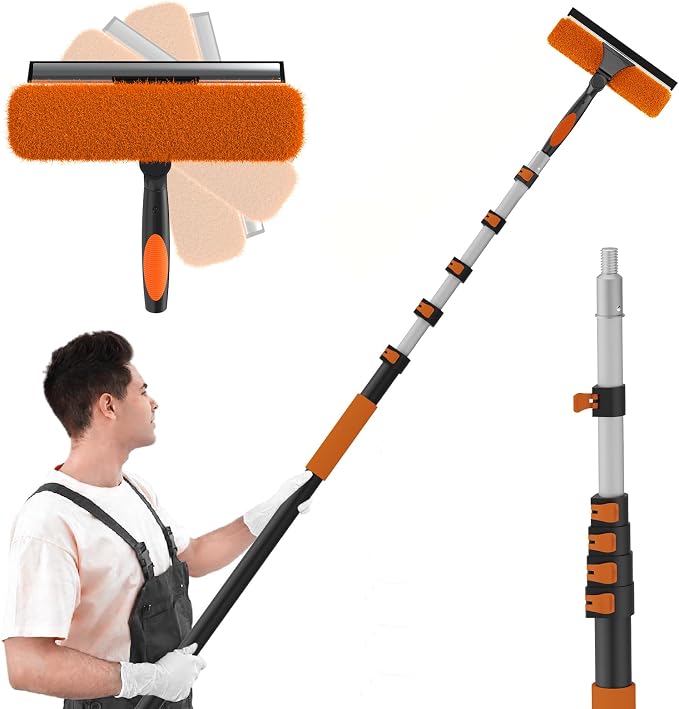 SISUPASSIE 2-in-1 Window Cleaner with Telescopic Handle and Rotating Head