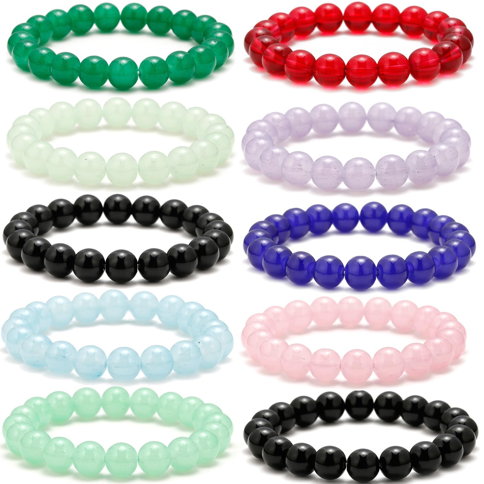 MOCHAMIK Pulsera elástica con Cuentas Redondas de Piedras Preciosas Naturales, Regalo con Cuentas de Buena Suerte de 10 mm para Regalo de cumpleaños