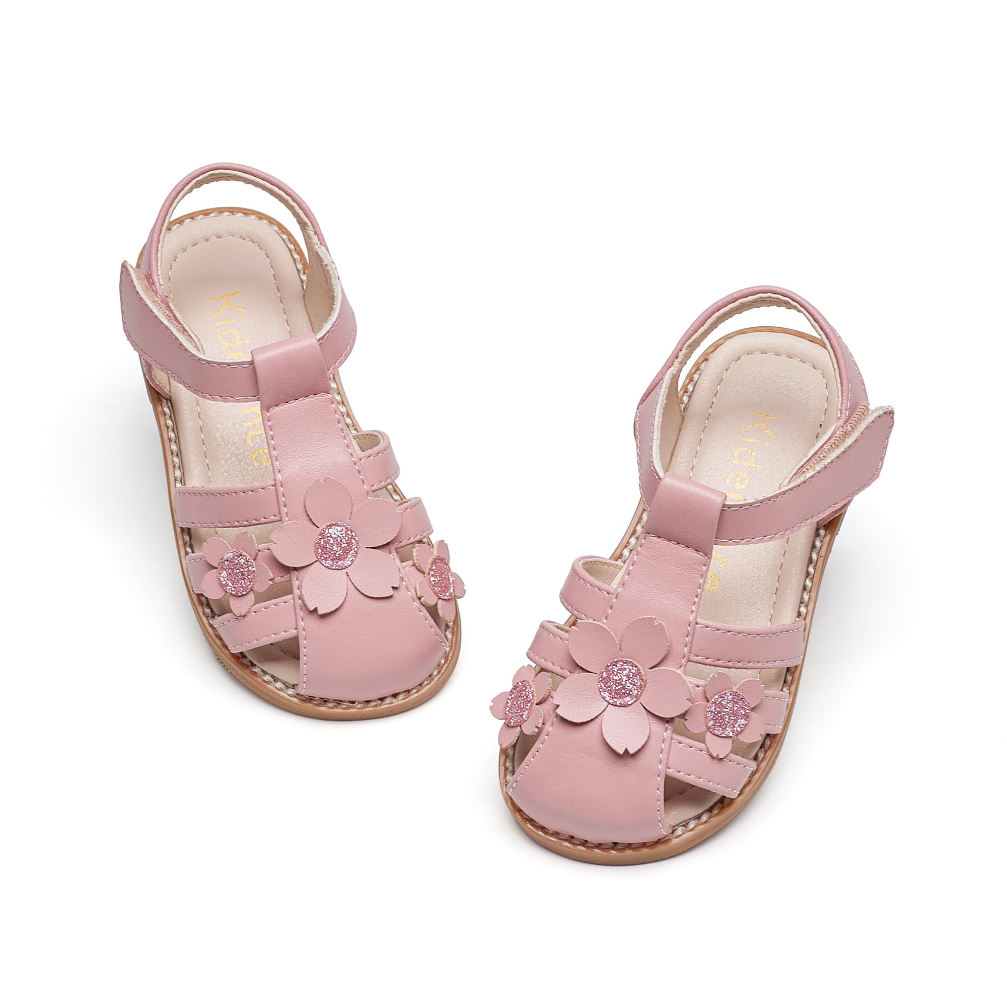 Kiderence Toddler Flower Girl Sandals Close Toe Dress Shoes Wedding Party | Hook and Loop,Non Slip Lightweight Sandals for Beach,Water Play and Daily Wear