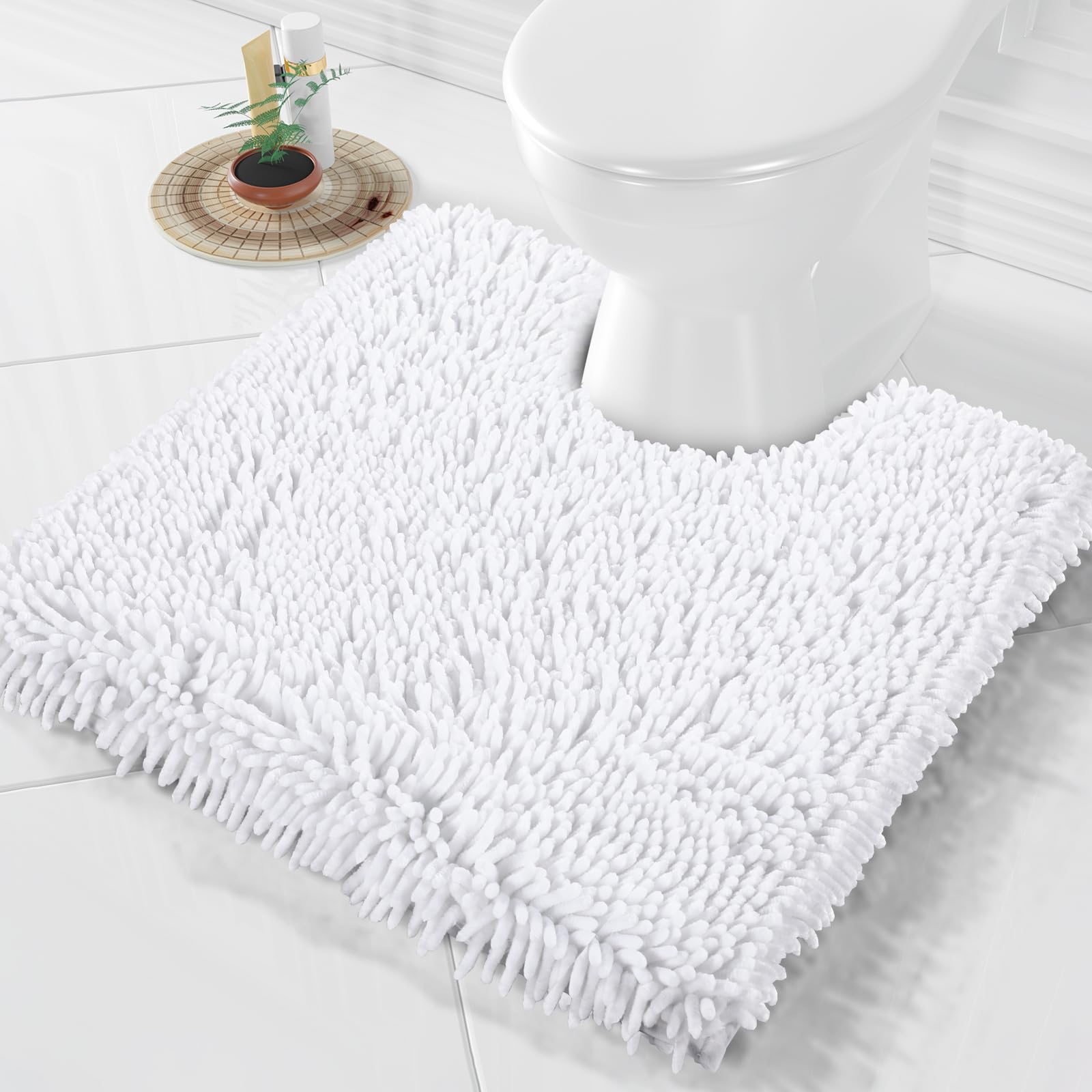 Yimobra Toilet Rugs U Shaped Washable, Extra Thick Soft Absorbent Chenille Contour Bathroom Rugs for Toilet 24x24 Inch, Quick Dry Non Slip Toilet Mat