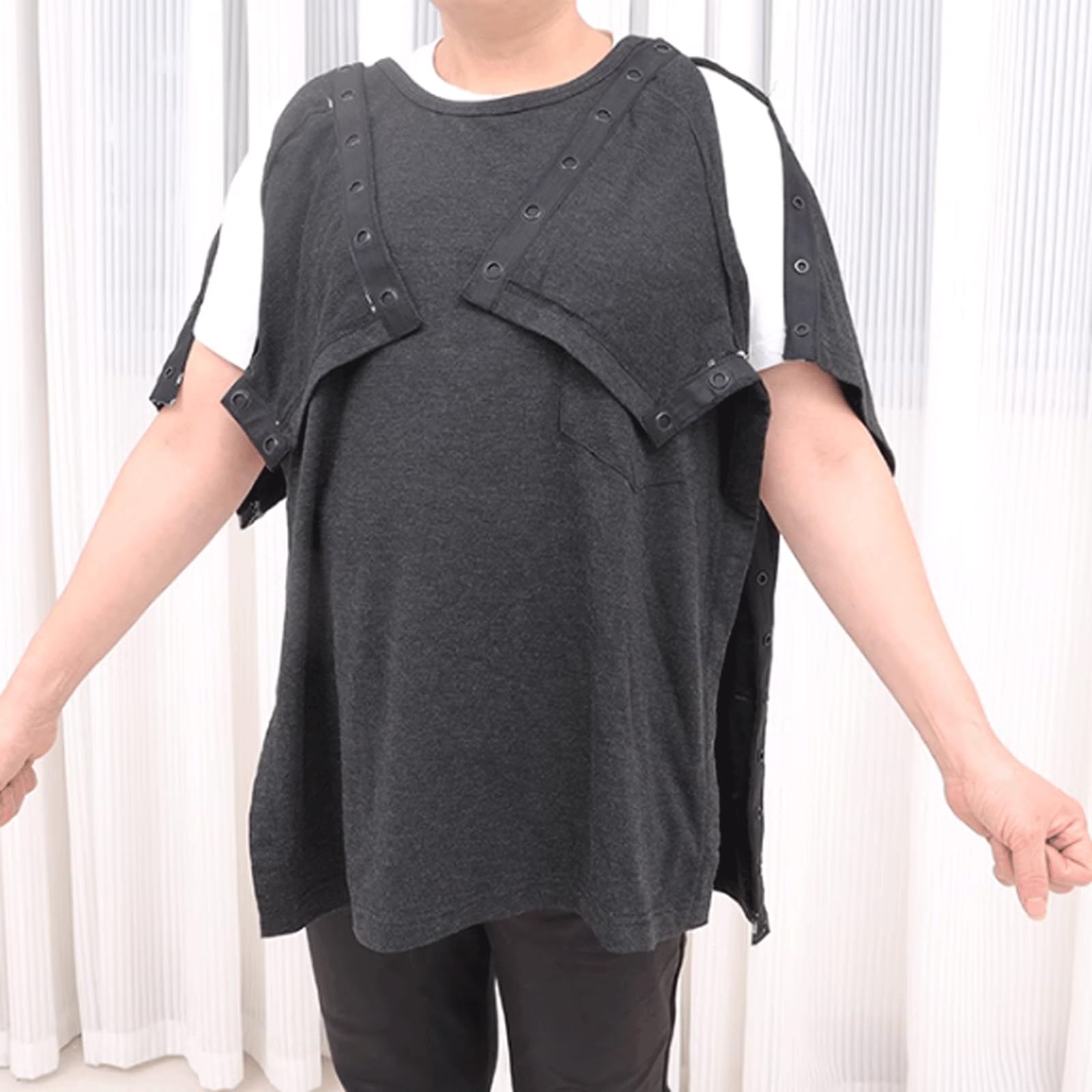 Pflegekleidung Hemden nach Operationen, Unisex, kurzärmelig, Reha-Druckknopf-Shirt, vollständig offene Seite, Druckknopf-Dialyse, Chemo-Kleidung für den Sommer Patientenkleidung