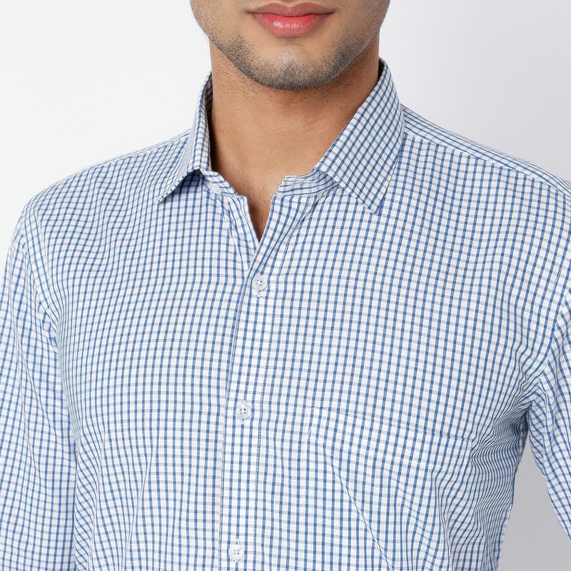 Image of MARK & ALBERT 100% Cotton Full Sleeves Regular Fit Formal Shirt for Men Blue