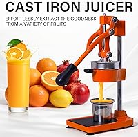 Vista 5 de Manual Cast Iron Citrus Juicer,Commercial Hand Press,Heavy Duty Countertop Squeezer for Fresh Orange Lemon Juice,Easy to Use & Clean (Orange)