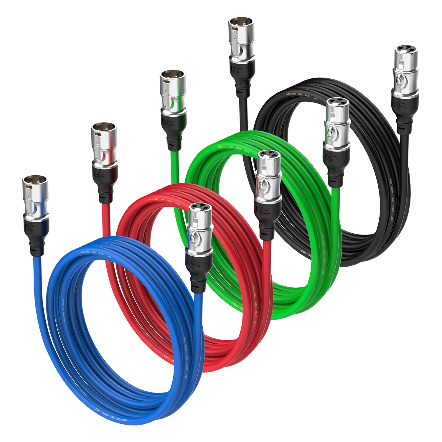 Cables XLR de 6 pies, 4 unidades, macho a hembra, chapado en oro, cable de micrófono de 3 pines para estudio de grabación, altavoz, podecast en casa, estudios de grabación