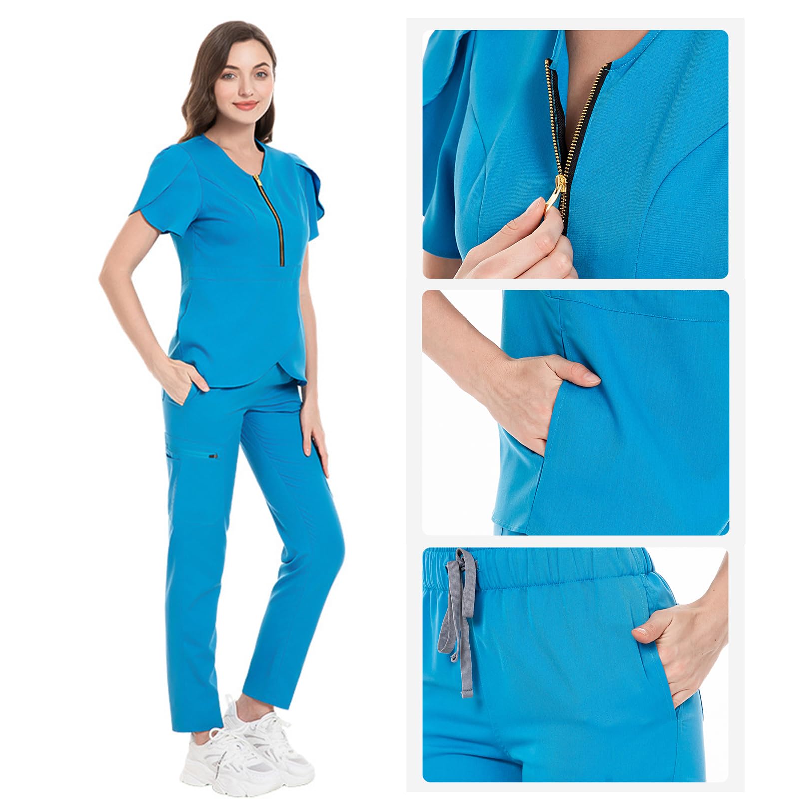 Uniforme Unisex Infermieri, Uniforme Sanitaria Donna Colletto Rialzato Abbigliamento Medico Scollo a V con Tasca Adatto a Medici e Infermieri