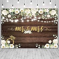 Vista 4 de Telón de fondo de 7 x 5 pies para boda, despedida de soltera, flores blancas de madera rústica, fondo de fotografía, boda, despedida de soltera