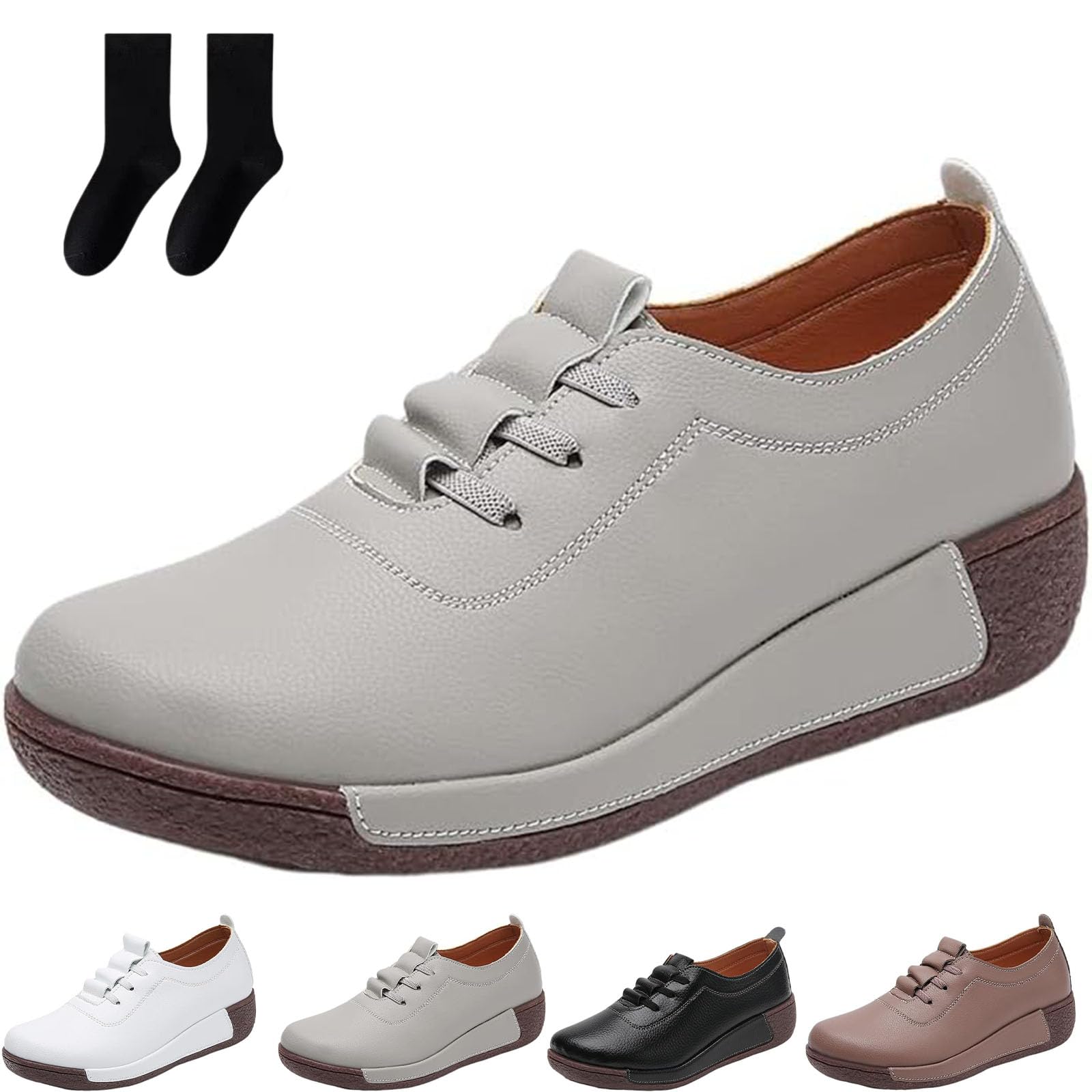 Zapatillas de piel con plataforma sin cordones para mujer