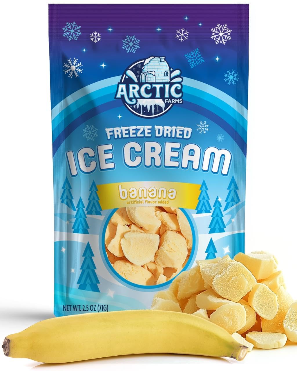 Arctic Farms Freeze Dried Ice Cream Bits Bagged and Boxed - Does Not Melt (Banana)