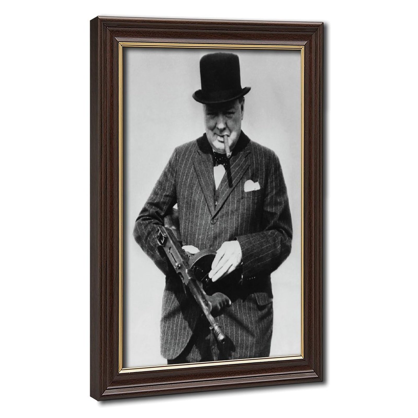 WCYB Winston Churchill With Tommy Gun Posters Prints Canvas Deco Paintings Wall Art Hangable Frame 8" L X 12" W
