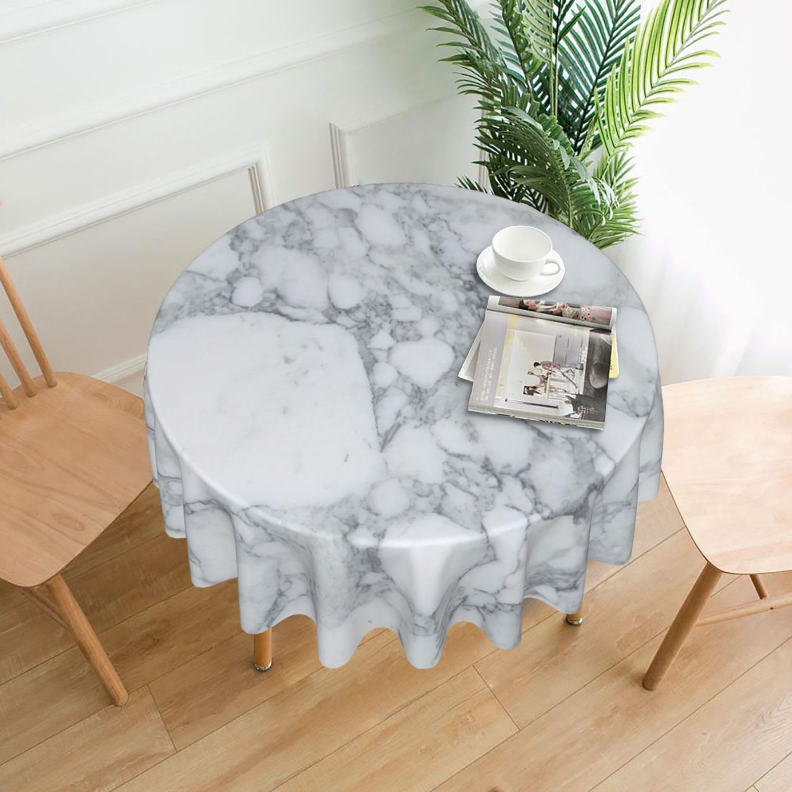 VCzsdff Light black marble Print Stain Resistant Round Tablecloth 60in Family Friendly Polyester Cloth for Kids Meals