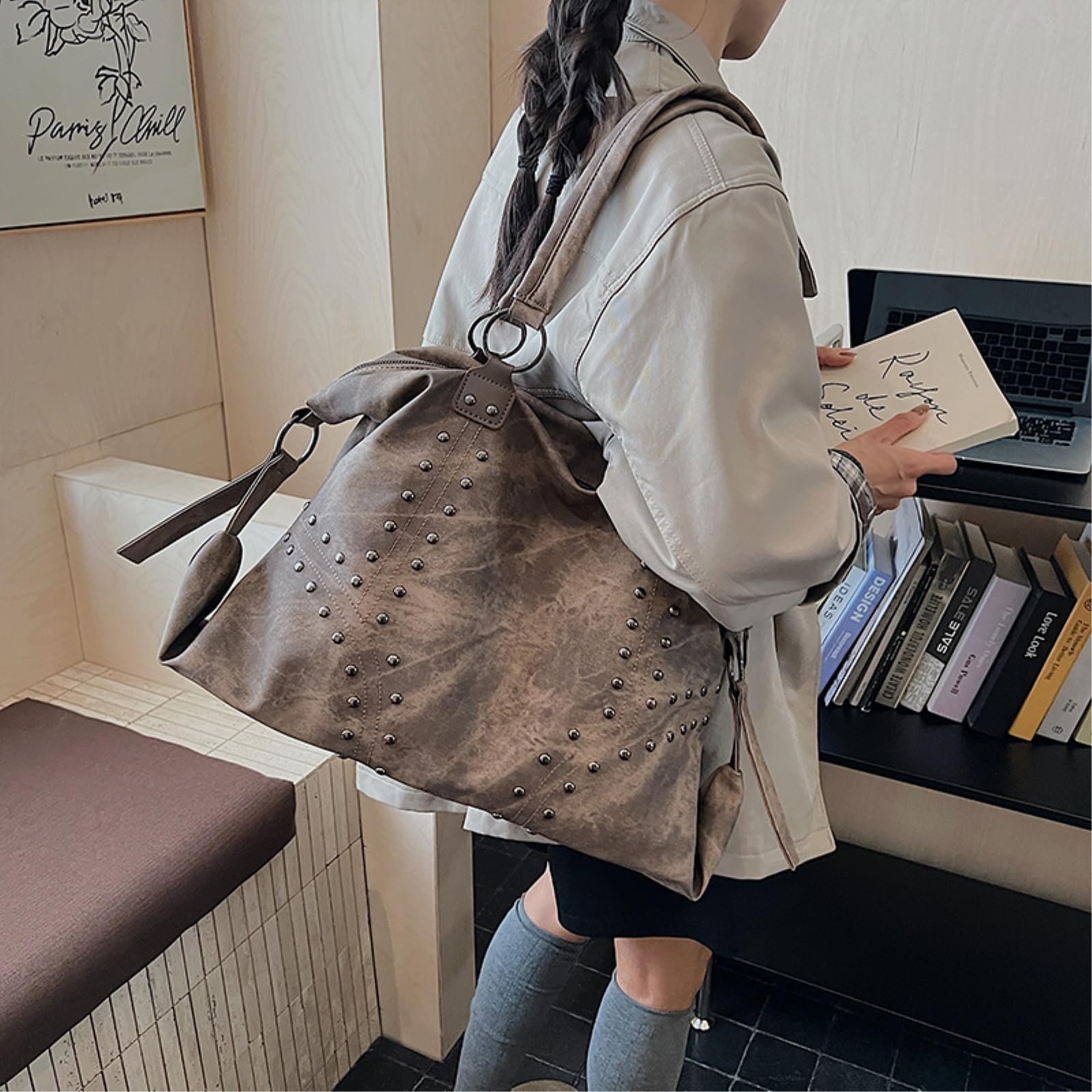 Torba crossbody nity duża pojemność PU ramię dla kobiet zima damska punk styl torby torebki