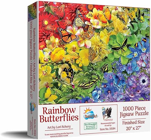 Miniatura 2 de SUNSOUT INC - Rainbow Butterflies - Rompecabezas de 1000 piezas por artista: Lori Schory - Tamaño terminado 20" x 27" - MPN # 35184