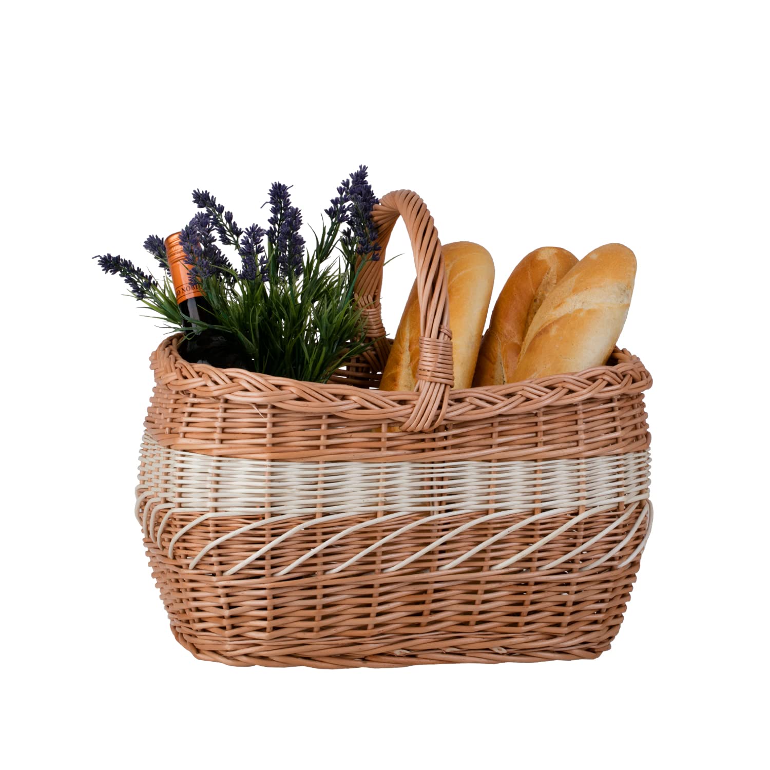 e-wicker24 Kosz prezentowy w naturalnym kolorze, koszyk na zakupy z wikliny, kosz w kolorze naturalnym, kosz zakupowy