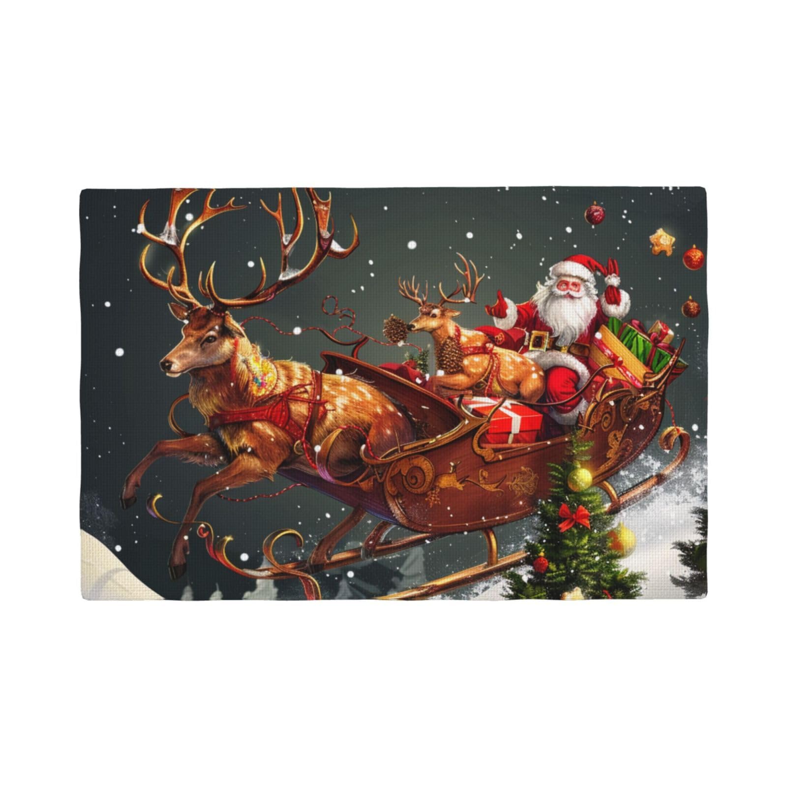 Merry Christmas print Print Placemats Set, Heat Resistant Washable Placemat 12x18in Table Mats for Party Kitchen Dining Table Decoration Indoor Outdoor, Six Piece