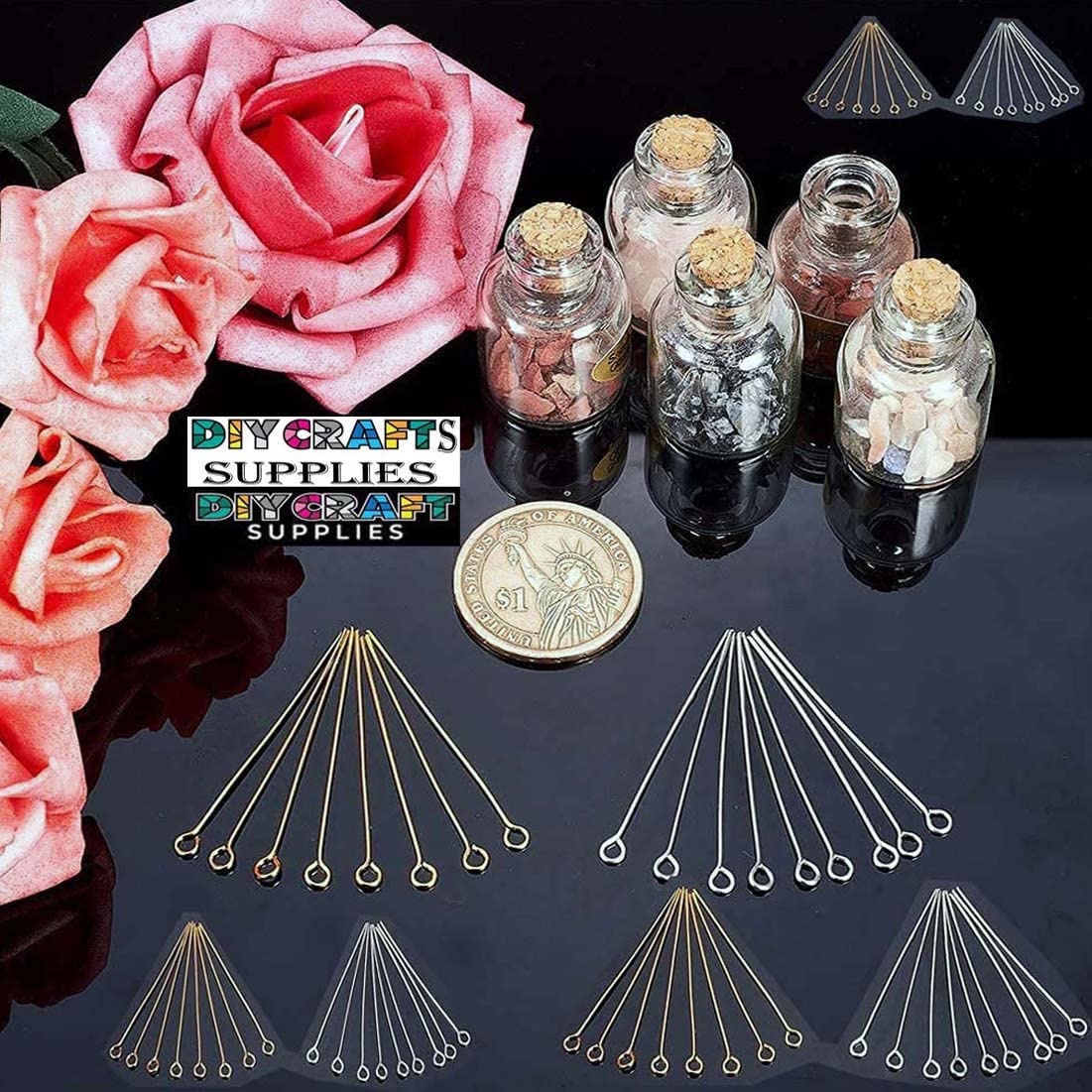 DIY Crafts (600 Grm, Mix Silver/Gold) Head Pins Findings Open Eye Pin 304 Stainless Steel for Earring Pendant Bracelet Necklace Beading & Jewellery-Making, Golden/Silver/Etc 4 Sizes Lot Artwork