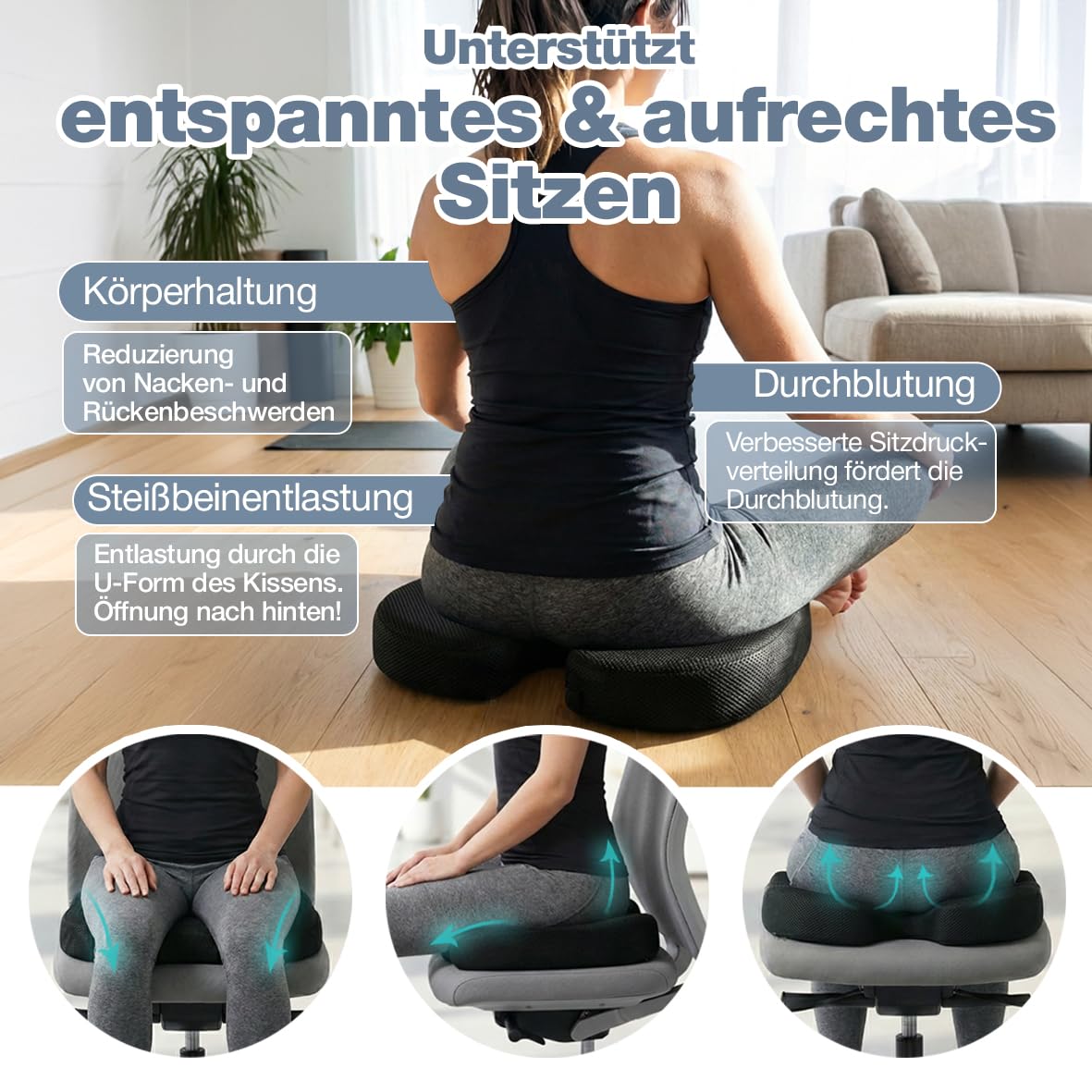 Cojín ortopédico para coxis en 3 grados de dureza, con forma ergonómica de espuma viscoelástica para aliviar la presión al sentarse durante mucho tiempo, adecuado para silla de oficina, coche, oficina