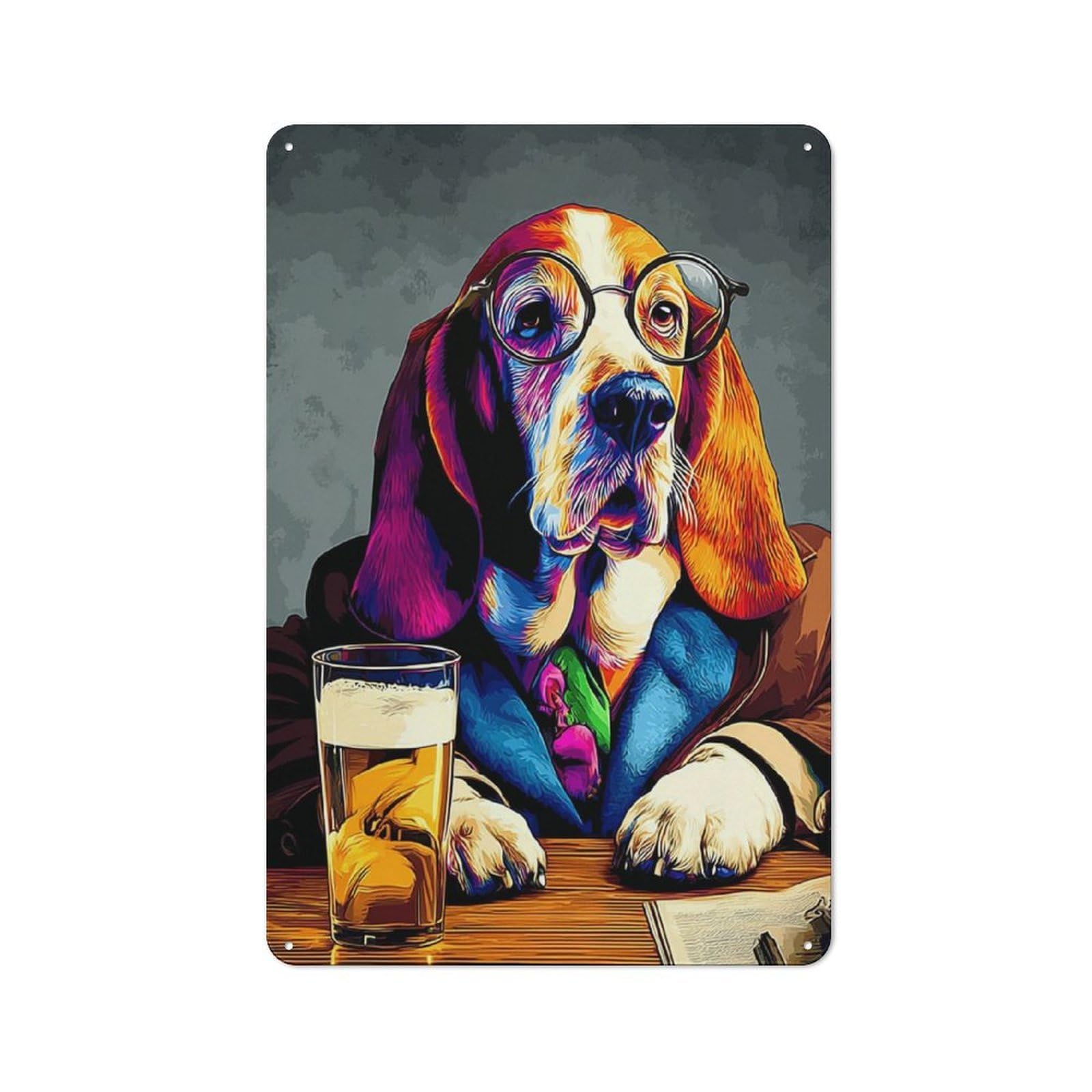 Junmoney Colorful Dog With Beer Industrial Decorative Metal Plaque 30X20cm Featuring Urban Room Decor For Flat, Bar, Studio Or Gallery Wall