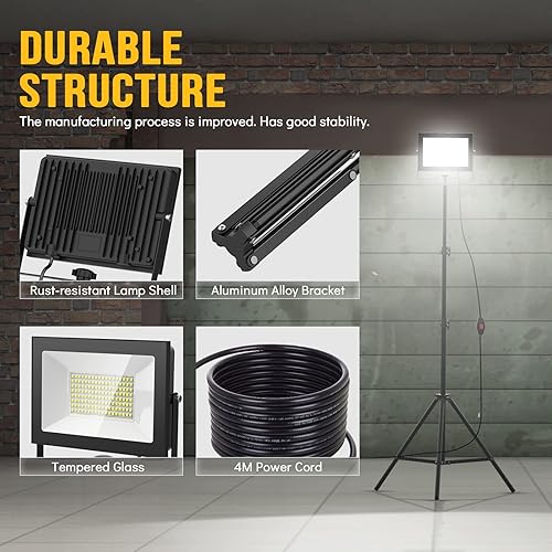 Miniatura 3 de Luz de trabajo LED recargable con soporte 2 juegos de 22000 lúmenes 200W LED trípode luz de trabajo - Ajustable y plegable IP65 impermeable al aire