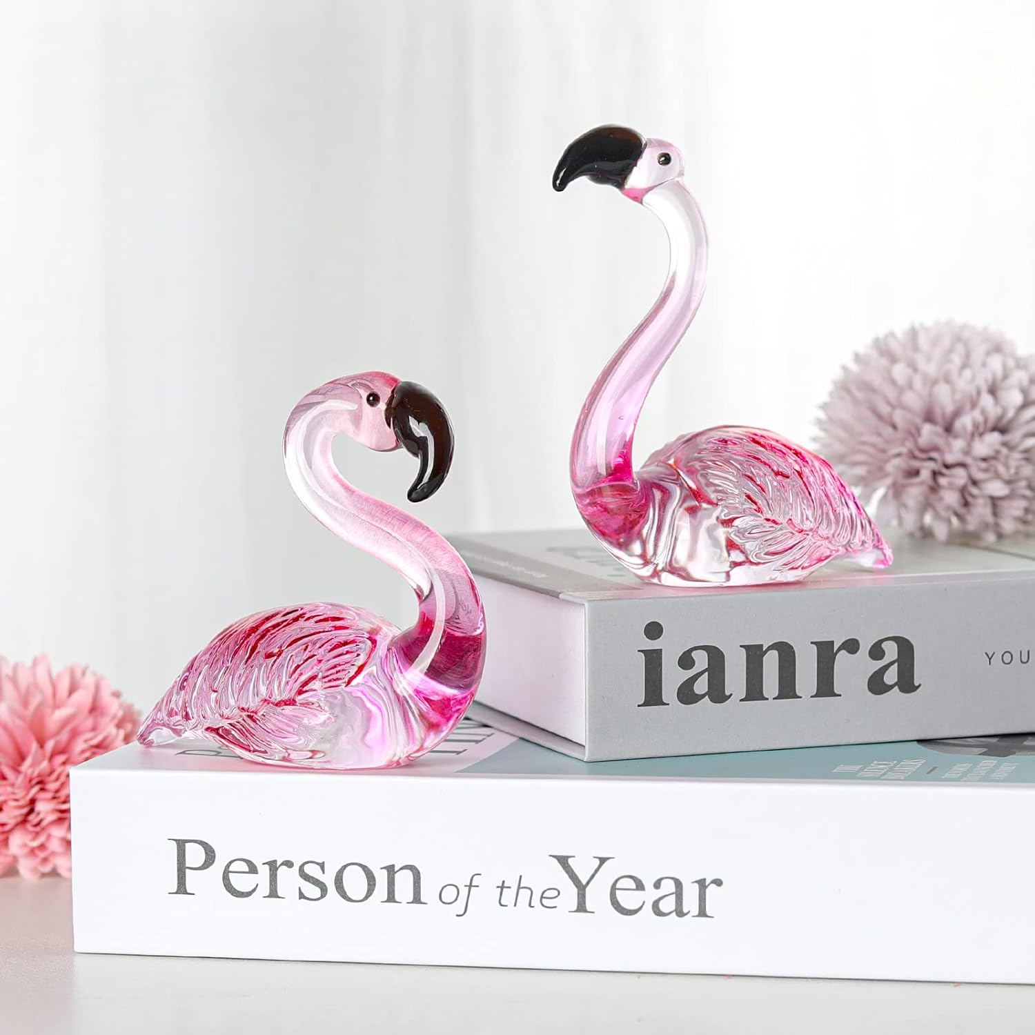 LONGWIN Handmade Art Glass Flamingo Figurines 2 Pcs/Pair Hand Blown Glass Flamingo Animal Sculpture Collectible Figurines Home and Wedding Decor - Image 3