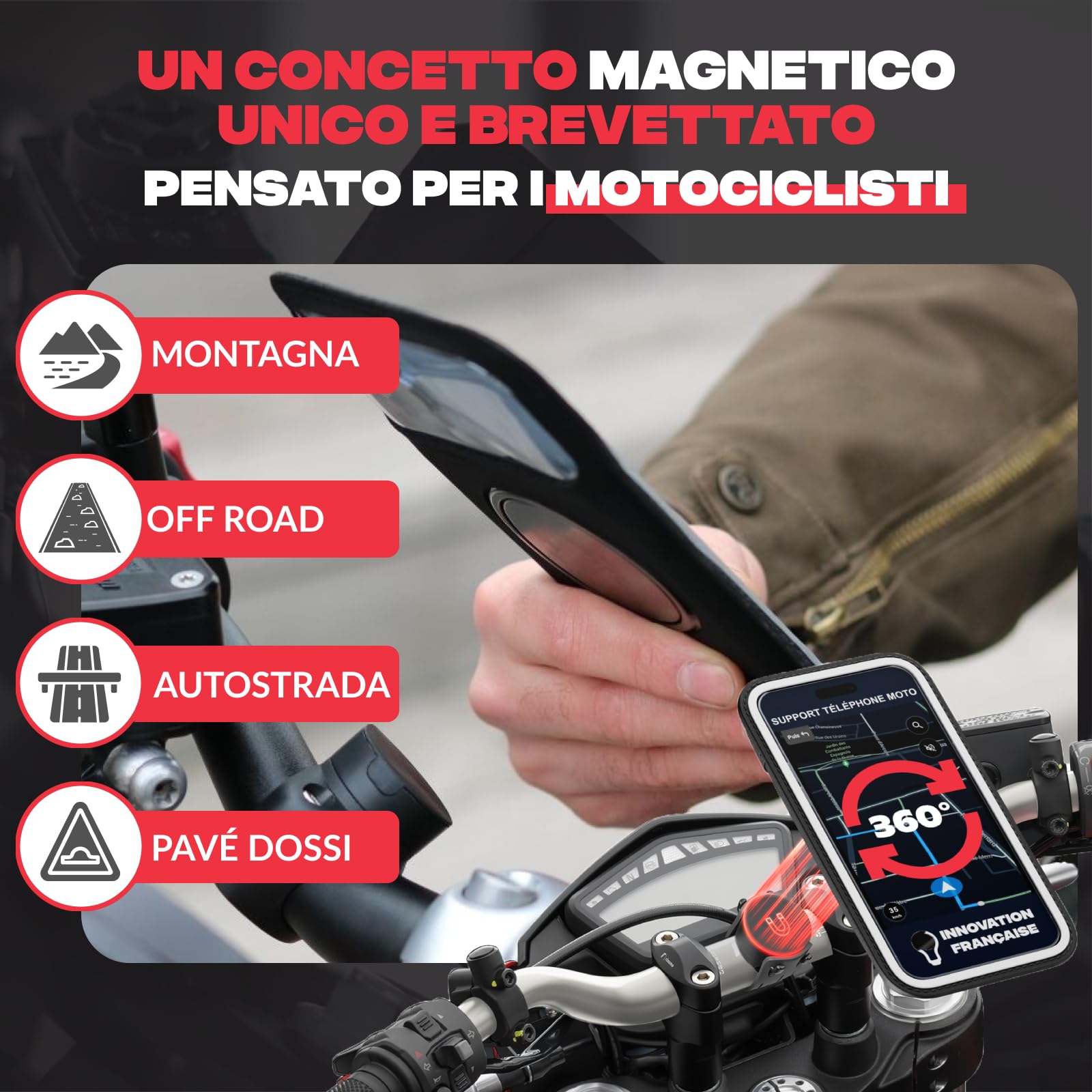 Shapeheart - Supporto magnetico per telefono da moto Pro, antivibrazione, supporto impermeabile per manubrio moto, orientamento a 360°