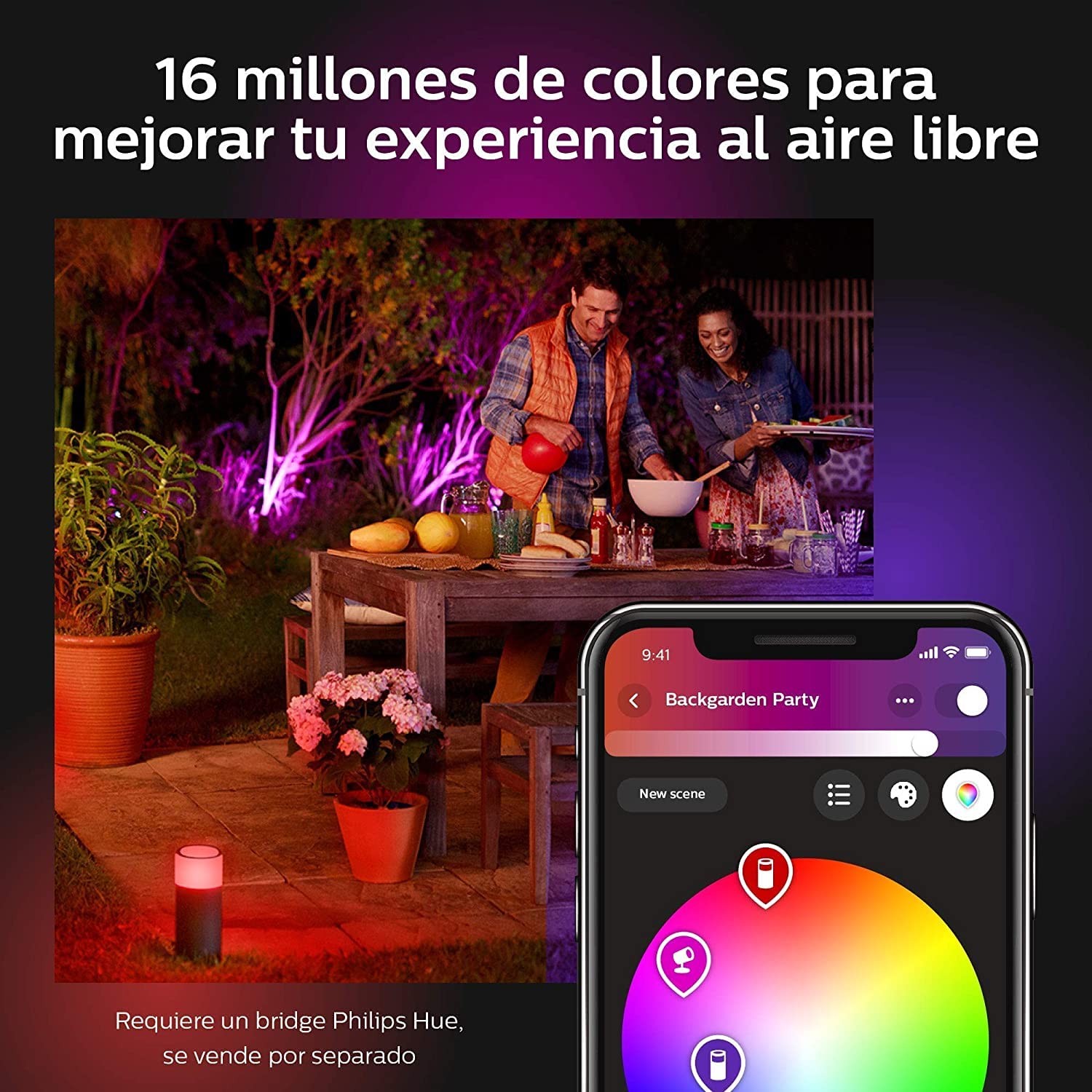 Philips Hue Econic Aplique cuadrado LED inteligente negro, luz blanca y de colores, compatible con Amazon Alexa, Apple HomeKit y Google Assistant [Clase de eficiencia energética A]